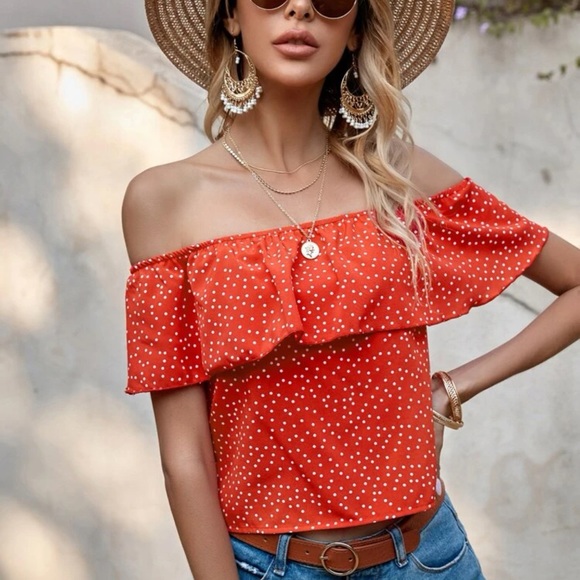 Forever 21 Tops - Polka Dot Ruffle Bardot Blouse